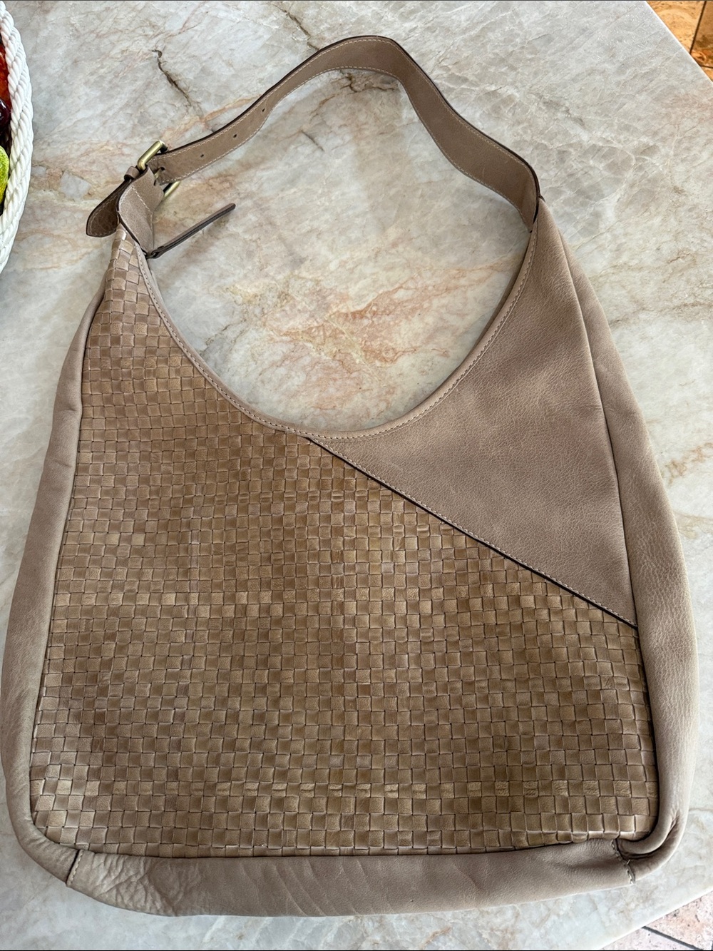 Sundance Woven Leather Hobo Bag in Taupe